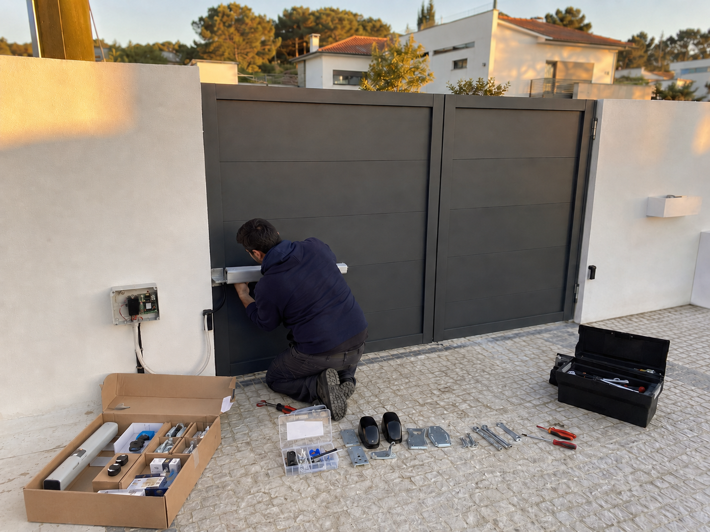 Instalação de kit de portão automático fornecido pelo cliente